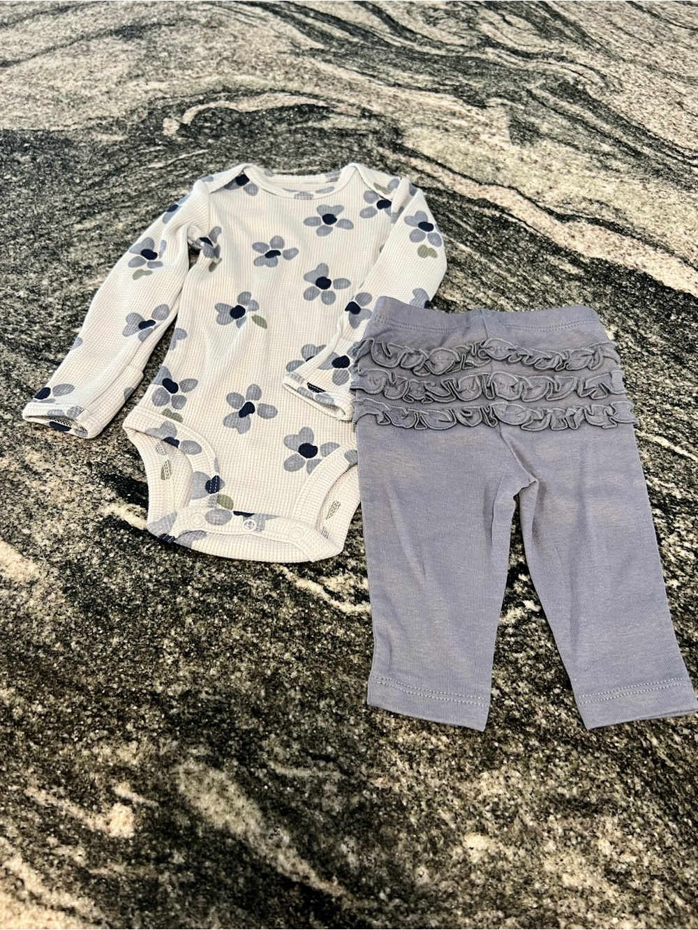 Carter's Blue Waffle-Knit Bodysuit and Ruffle Leggings Set